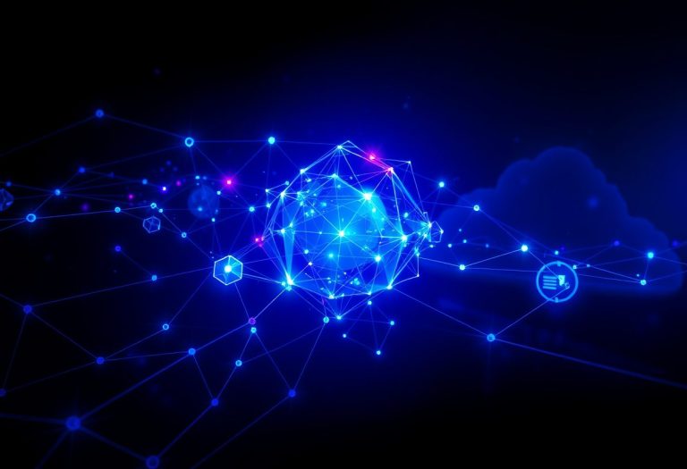 Réseau de neurones abstraits représentant l'IA agentique et le cloud