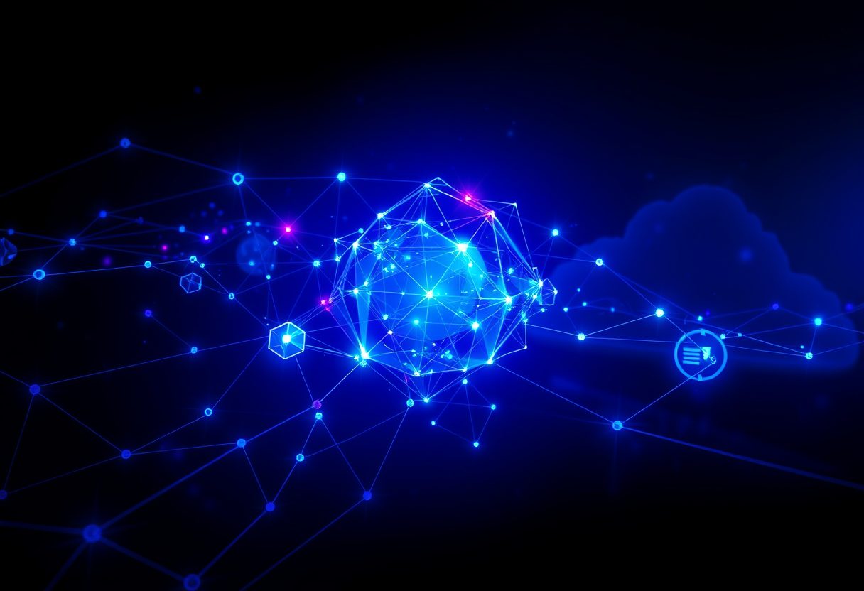 Réseau de neurones abstraits représentant l'IA agentique et le cloud