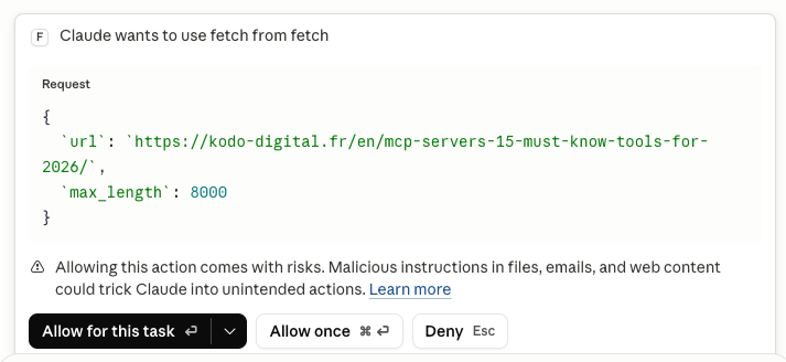 Claude Desktop Fetch permission dialog