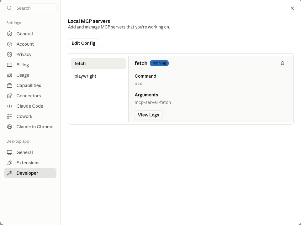 Claude Desktop local MCP servers configuration