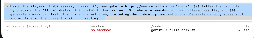 Playwright MCP prompt in Gemini CLI