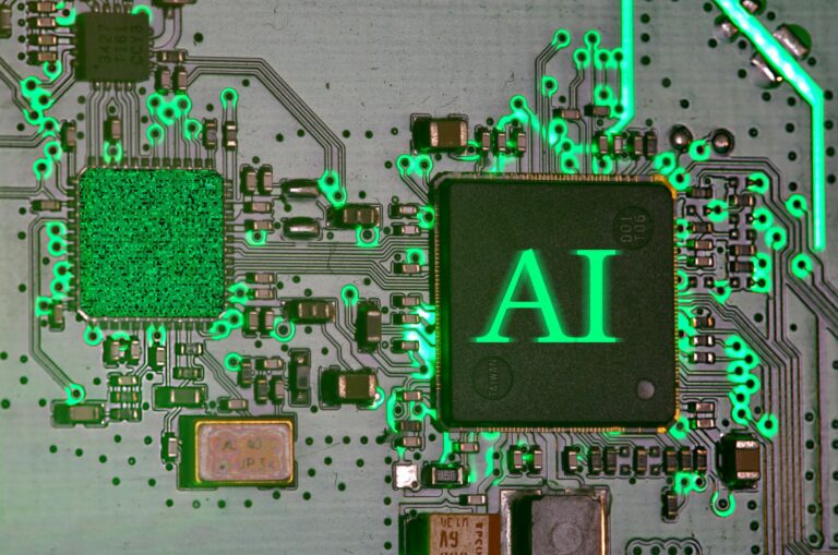 Puce d'intelligence artificielle lumineuse sur circuit imprimé