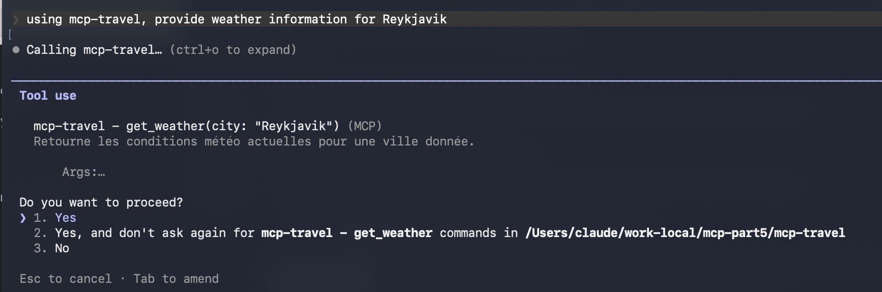 Claude Code CLI: authorization request before invoking an MCP tool